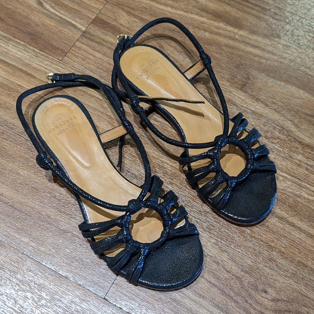 Sezane low gloria sandals in iridescent black